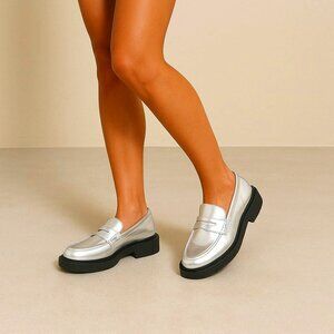 ZARA Metallic Silver Platform Loafers